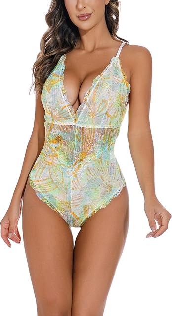 Women Lingerie Sexy Lace Bodysuit Deep V Teddy One Piece Lace Babydoll