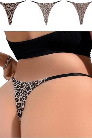 Women's Plus Size 3 Pack Leopard Print Thongs Seamless G String Panties Underwear