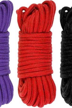 Fumwase BDSM Shibari Rope Kit Sex Bondage Rope 3pcs 32 Feet 10m 7mm Soft Cotton BDSM Beginner Kit Rope Black Red Purple Adult Sex Toys for Women Men Couples