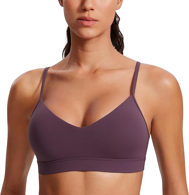 Butterluxe V-Neck Sports Bras for Women - Adjustable Thin Straps Padded Yoga Top Basic Wireless Camisole