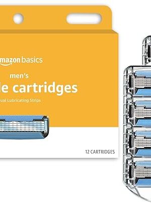 Amazon Basics 5-Blade Razor Refills for Men with Dual Lubrication, Precision Beard Trimmer, Comfortable Shave, 12-Pack (Fits Amazon Basics Razor Handles only)