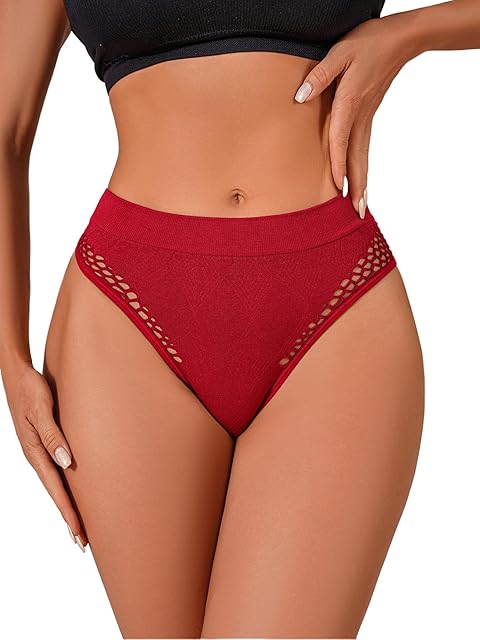 Cheeky Underwear for Womens Seamless Panties Ladies No Show Knitted Thongs Sexy Hollow Bikini