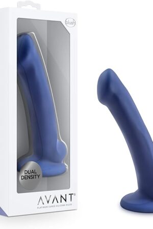 Blush Avant D10 Ergo Mini 7" Realistic Dildo, Curved Shaft Cock - Dual Density Ultrasilk Silicone, Suction Cup, Strap-On Compatible - Artisan Stylish Penis Sex Toy for Women, Men & Couples - (Blue)
