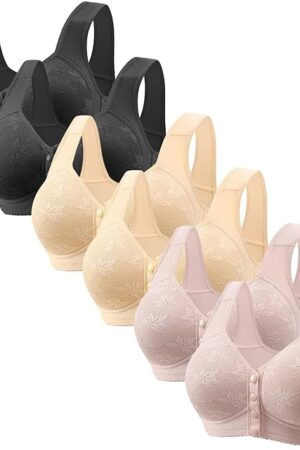 6 Pack Daisy Bras for Women Comfort Soft Breathable Front Closure Push Up Bra Full Support Wireless Everyday Bras