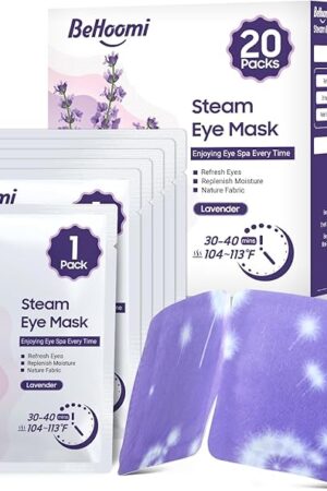 20 Packs Steam Eye Mask, Heated Eye Mask Warm Compress for Eyes, Disposable Self Heating Steam Mask for Home, Sleep, Spa, Travel Essentials & Relaxation Gifts for Women (Lavender)
