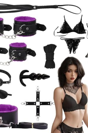 15 PCS Sex Bondage BDSM Kits Restraints, Fetish Handcuffs Ankle Cuff Collar Blindfold Whip Rope Nipple Clamps Paddle Anal Toys Ball Gag Adult Games Foreplay Toys for Couples