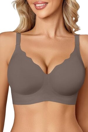 Bras for Women No Underwire Seamless Bralettes Wireless Push Up Scalloped Full Coverage Comfortable Everyday Bra