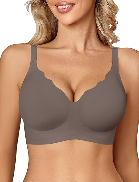 Bras for Women No Underwire Seamless Bralettes Wireless Push Up Scalloped Full Coverage Comfortable Everyday Bra