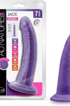 Blush Novelties Au Naturel Bold Jack Realistic 7 Inch Suction Cup Harness Compatible FlexiShaft Sensa Feel Dildo Sex Toy for Men Women Couples Purple