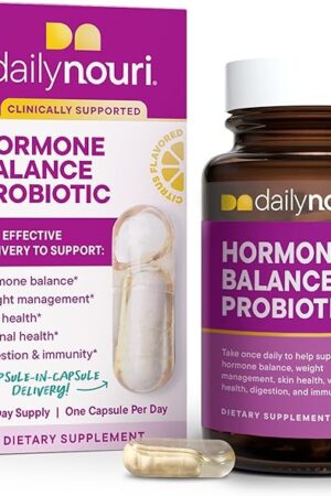Daily Nouri Hormone Balance Probiotic for Women | Capsules for PCOS, Vaginal pH, Yeast Balance, Skin Health, Digestion & Immunity-7 Probiotic Strains-Vegan Ahiflower Omega Oil | 30-Day Supply