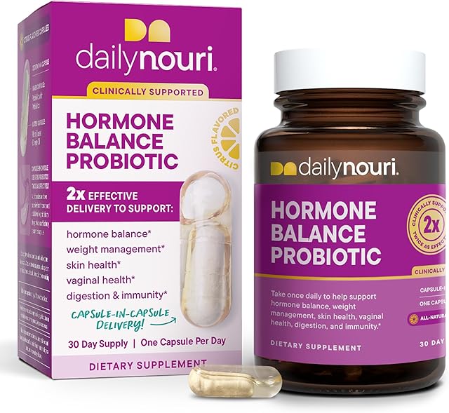 Daily Nouri Hormone Balance Probiotic for Women | Capsules for PCOS, Vaginal pH, Yeast Balance, Skin Health, Digestion & Immunity-7 Probiotic Strains-Vegan Ahiflower Omega Oil | 30-Day Supply