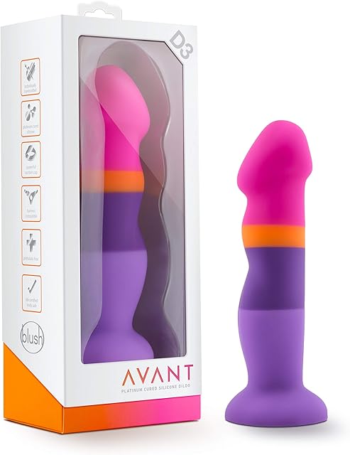 Blush Avant D3 Summer Fling 8" Silicone Dildo w/G-Spot Curve - Ultrasilk Soft, Ridged Shaft - Suction Cup, Strap-On Compatible - Body-Safe Anal Play Sex Toy for Women & Couples - (Multicolored)