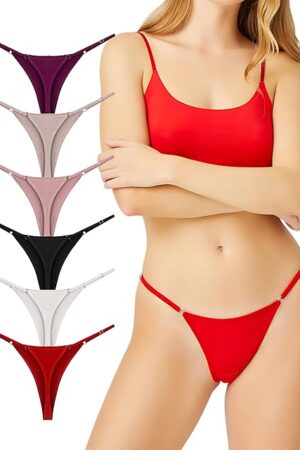 6 Piece Adjustable Cotton Thongs Sexy Underwear Pack Ladies Panties 100% Cotton Pack of Thongs G String