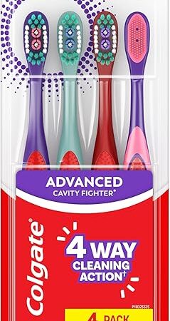 Colgate Extra Soft Kids Toothbrushes, Advanced Cavity Fighter Kids Toothbrush Pack, Extra Soft Bristles Help Remove Plaque and Stains for a Gentle Clean, for Children Ages 6 and Up, 4 Pack
