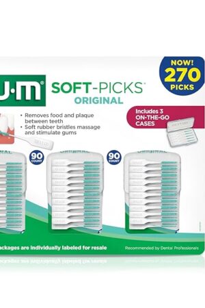 GUM Soft-Picks Original, Easy to Use Dental Picks for Teeth Cleaning and Gum Health, Disposable Interdental Brushes with Convenient Carry Case, Dentist Recommended Dental Picks, 270 Count