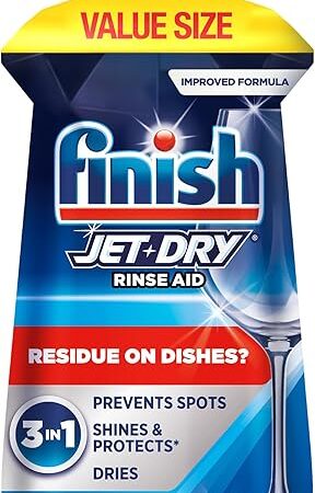 Finish Jet-Dry Dishwasher Rinse Aid, Compatible with Dishwasher Detergent, Prevents Spots & Residues, Dries, Shine & Protects, 32 oz, 300 washes
