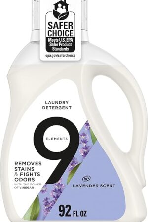 9 Elements Natural Laundry Detergent Liquid Soap, Lavender Scent, Vinegar Powered, 92 Fl Oz, 1 Count, Liquid Laundry Detergent, Laundry Soap