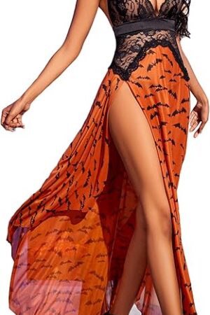 Women Lingerie Deep V Neck Nightwear One Piece Sexy Nightgowns Mosaic Lace Mesh Dress