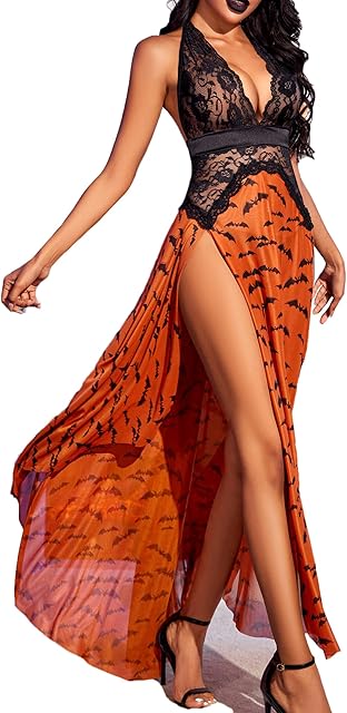 Women Lingerie Deep V Neck Nightwear One Piece Sexy Nightgowns Mosaic Lace Mesh Dress
