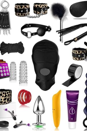 BDSM Kit - Adult Sex Toy Bondage Restraints Set with Paddle Handcuffs Mask and Anal Plug Games Card,Kinky Sex Toys for Couples, BDSM Set