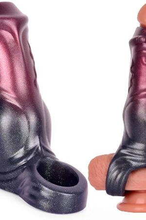Knot Monster Penis Sleeve Silicone Cock Enlarger Sleeve with Penis Ring Adult Sex Toy, Realistic Penis Extender Enlarger Soft Penis Sheath Men Sex Tool (L)