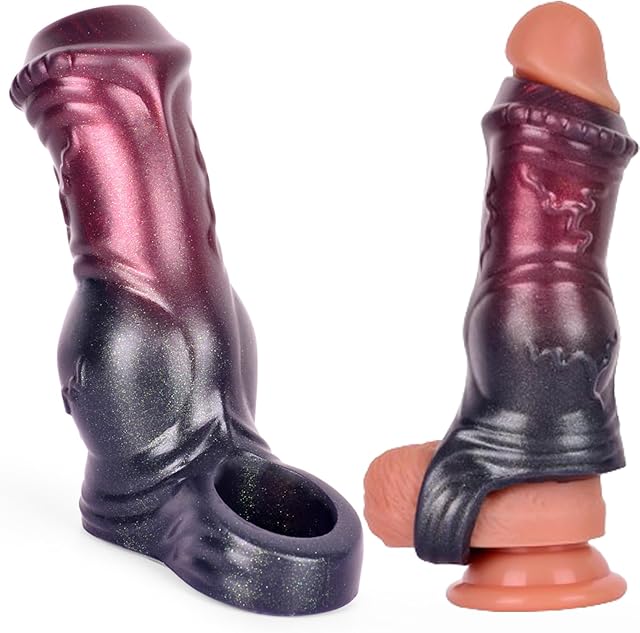 Knot Monster Penis Sleeve Silicone Cock Enlarger Sleeve with Penis Ring Adult Sex Toy, Realistic Penis Extender Enlarger Soft Penis Sheath Men Sex Tool (L)