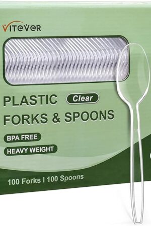 [200 Count] Disposable Plastic Silverware, Heavy Duty Forks and Spoons Set, Durable Plastic Utensils Cutlery Set for for Parties, Picnics, Big Event, Daily Use - Bpa free