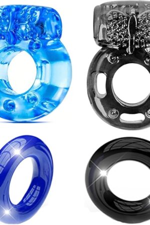 Cock Ring Vibrating Penis Ring Vibrator Silicone G-spot Stimulating Clitoral Stimulator Penis Erection Enhance Sex Product Adult Male Sex Toy for Longer Harder Stronger (Blue&Black)