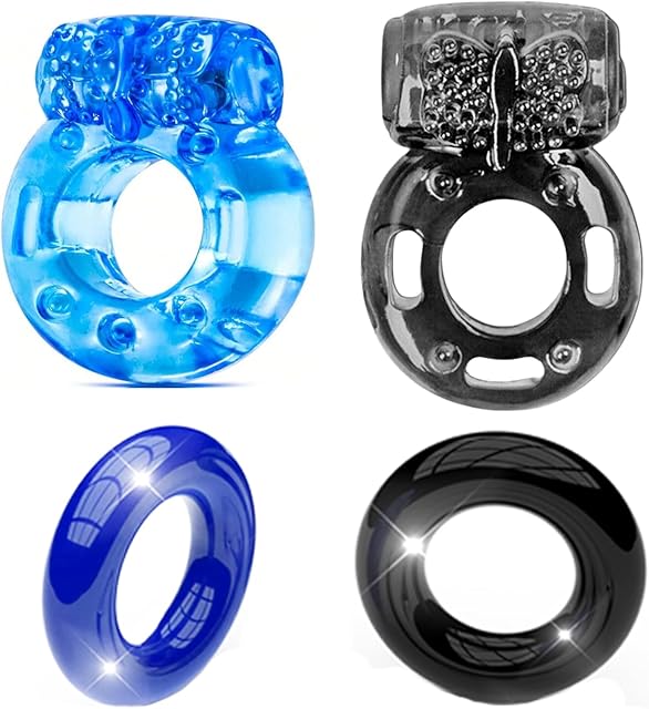 Cock Ring Vibrating Penis Ring Vibrator Silicone G-spot Stimulating Clitoral Stimulator Penis Erection Enhance Sex Product Adult Male Sex Toy for Longer Harder Stronger (Blue&Black)