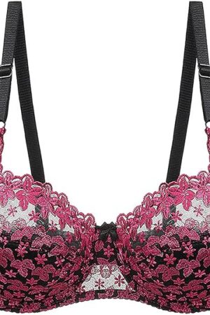 Floral Mesh Embroidered Lingerie Bra for Women Sexy Semi See-Through Ultra Thin Everyday Bra for Valentine Date