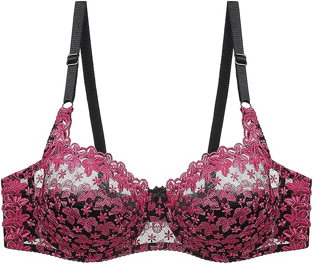 Floral Mesh Embroidered Lingerie Bra for Women Sexy Semi See-Through Ultra Thin Everyday Bra for Valentine Date