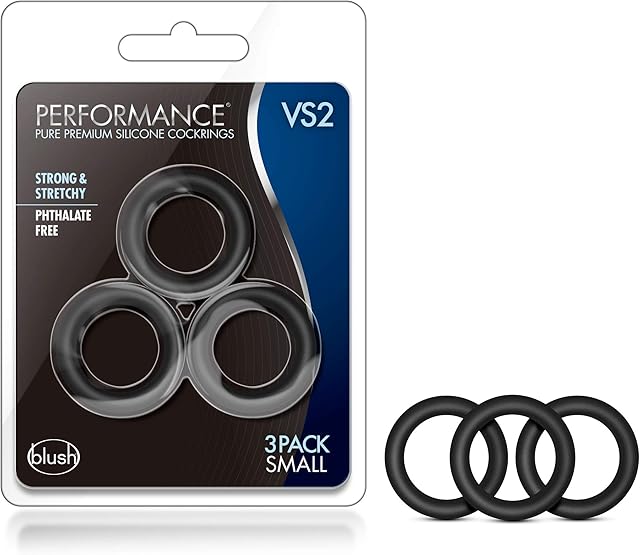 Blush Novelties - Blush Performance VS2 - Puria Silicone Penis Ring for Men - Stretchy & Durable Erection Enhancing C-Rings Set -Strap-On Use - 3 Pack Male Enhancement Cock Band Adult Sex Toys - Black