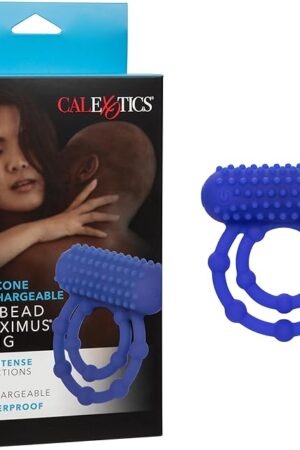 CalExotics Silicone Rechargeable 10 Bead Maximus Ring  Rechargeable Beaded Dual Pleasure Ring  Waterproof Massager Sex Toy for Couples  Purple