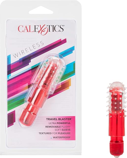 CalExotics Travel Blaster Bullet Vibrator, Discreet and Powerful Waterproof Massager with Removable and Soft Textured Sleeve - Red SE-0070-35-2