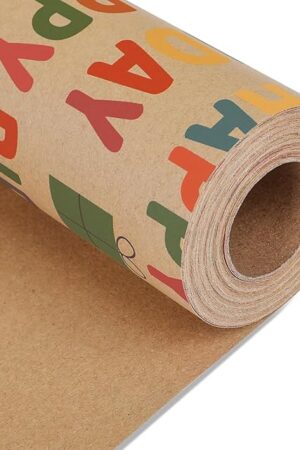Birthday Wrapping Paper - Gift Wrapping Paper Roll, Kraft Wrapping Paper - 17 inch X 32.8 Feet Per Roll, Colorful Happy Birthday Pattern For Boys & Girls, Perfect For Party & Shower