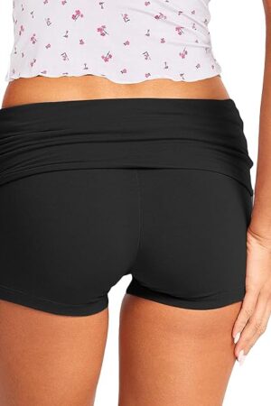 Women Fold Over Mini Micro Booty Shorts Sexy Low Rise Sleep Lounge Pajama Shorts