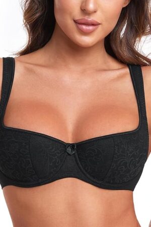 Women's Sexy Balconette Bra Demi Half Cup Scoop Neck Push Up Lightly Padded Shelf Underwire Low Cut