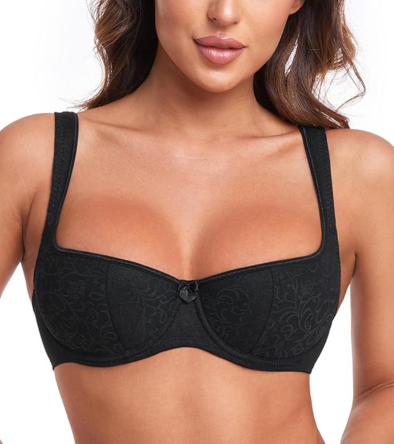 Women's Sexy Balconette Bra Demi Half Cup Scoop Neck Push Up Lightly Padded Shelf Underwire Low Cut