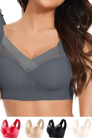 Zen Chic Bras for Older Women Seamless Wireless Posture Correcting Push Up Anti Sagging Full Coverage Ice Silk Bra