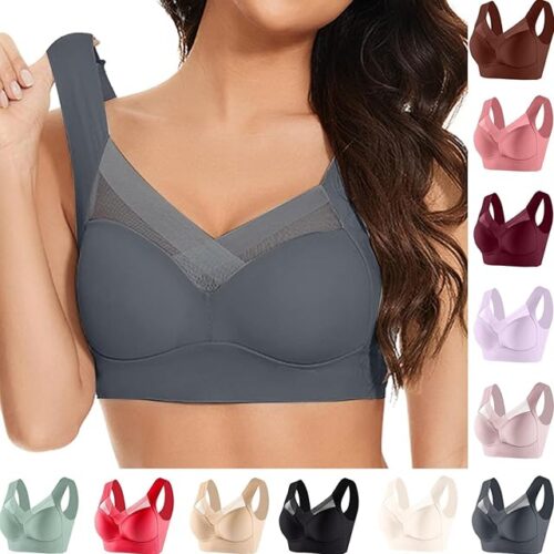 Zen Chic Bras for Older Women Seamless Wireless Posture Correcting Push Up Anti Sagging Full Coverage Ice Silk Bra