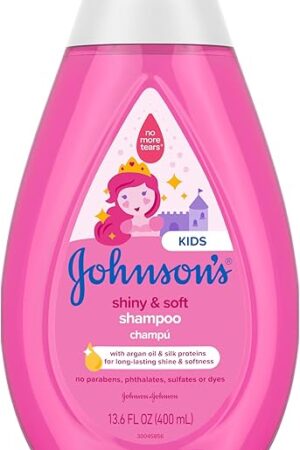 Johnson's Kids Shiny & Soft Tear-Free Kids' Shampoo with Argan Oil & Silk Proteins, Hair Wash Gently Cleanses & Boosts Natural Shine & Softness, Hypoallergenic, Sulfate-Free, 136 fl oz