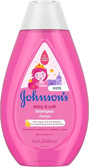 Johnson's Kids Shiny & Soft Tear-Free Kids' Shampoo with Argan Oil & Silk Proteins, Hair Wash Gently Cleanses & Boosts Natural Shine & Softness, Hypoallergenic, Sulfate-Free, 136 fl oz