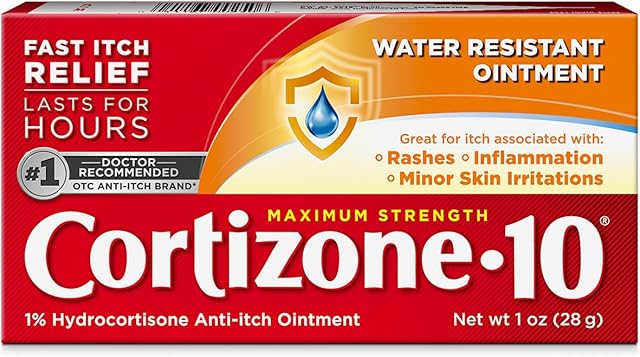 Cortizone-10 Maximum Strength Water Resistant Itch Relief Ointment, 1% Hydrocortisone, Fast-Acting, Anti-Itch Cream for Bug Bites, Rash, Eczema, Psoriasis, Poison Ivy, Oak, Sumac & More, 2 oz