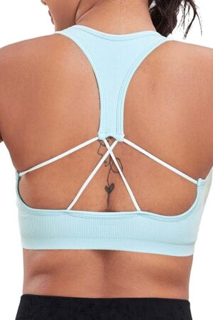 Women's Strappy Sports Bra Criss Cross Back Sexy Long Line Workout Running Yoga Tank Tops Sexy Workout Tops