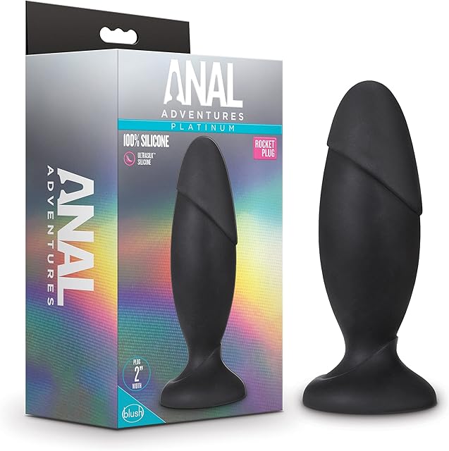 Blush Novelties Anal Adventures Platinum Silicone Rocket Plug - 6 Inch Anal Plug - UltraSilk Smooth Puria Silicone - 2Thick - Sturdy, Hardened Base - Sex Toy for Women Men Couples - Black