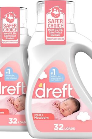 Dreft Newborn Baby Liquid Laundry Detergent, Gentle on Sensitive Skin, HE Compatible, 2 Pack, 32 Loads Each, Baby Laundry Detergent, Newborn Essentials