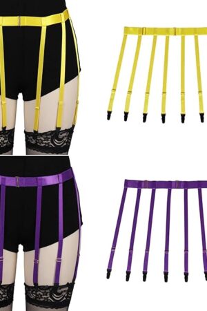 2 Pieces Women's Garter Belts Punk Sexy Caged Thigh Stockings Straps Harness Body Belt Adjustment Size Harajuku Punk Gothic Fashion Rave Lingerie (Orange Yellow Purple)