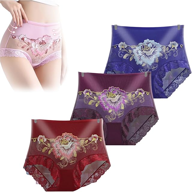 High Waist Premium Lace Embroidered Panties, Sexy Flower Seamless Butt Lift & Enhance Briefs for Women