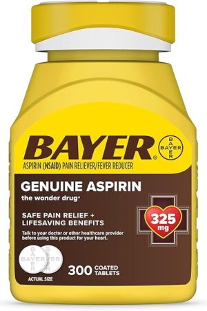 Bayer Genuine Aspirin 325 mg, Pain Reliever and Fever Reducer, Head, Muscle, Minor Arthritis, Back, Tooth, and Menstrual Pain, 300 Coated Tablets