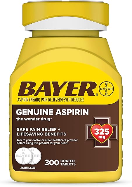 Bayer Genuine Aspirin 325 mg, Pain Reliever and Fever Reducer, Head, Muscle, Minor Arthritis, Back, Tooth, and Menstrual Pain, 300 Coated Tablets